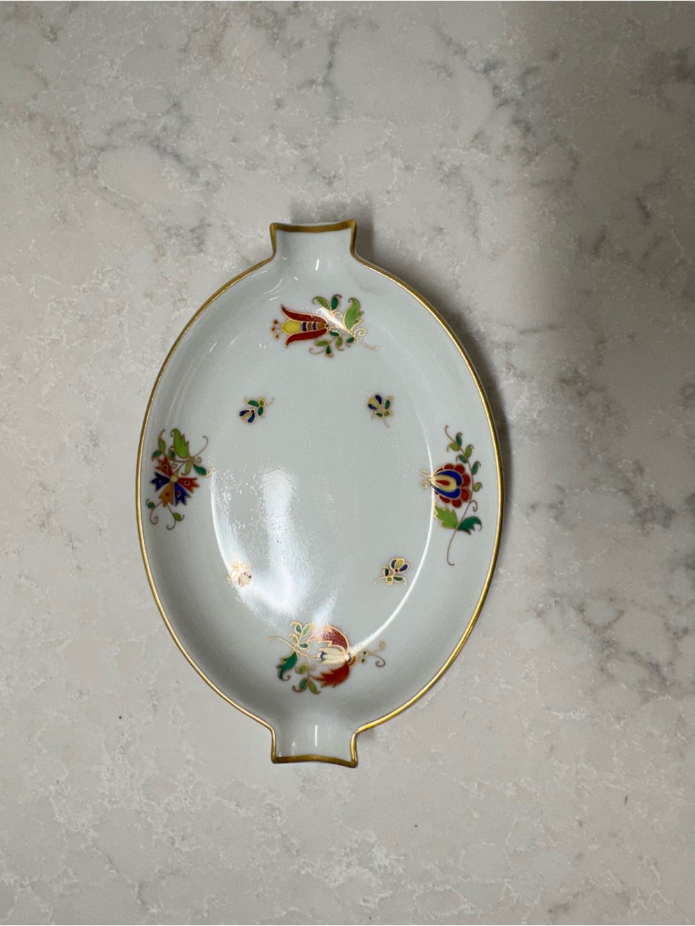 Vintage Herend Porcelain Pin Dish Ashtray Floral Accents Gilded Edges